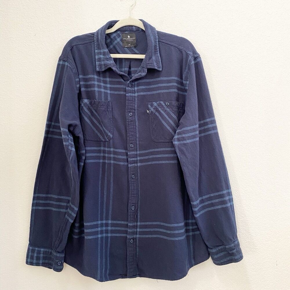 Junk Food Men's Blue Arlan Long Sleeve Flannel Pocket Plaid Shirt‎ Size 2XL